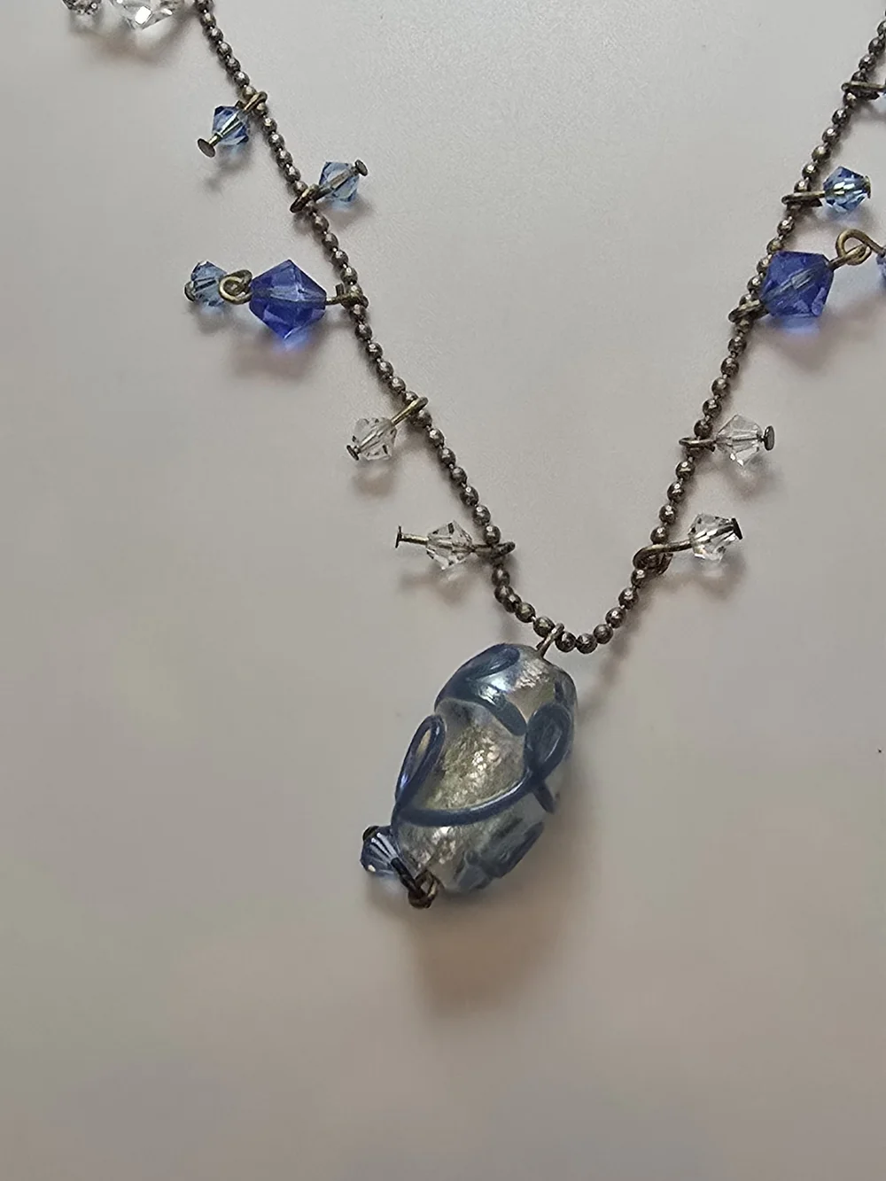 Silver-Tone Necklace & Earring Set with Blue Crystal Accents